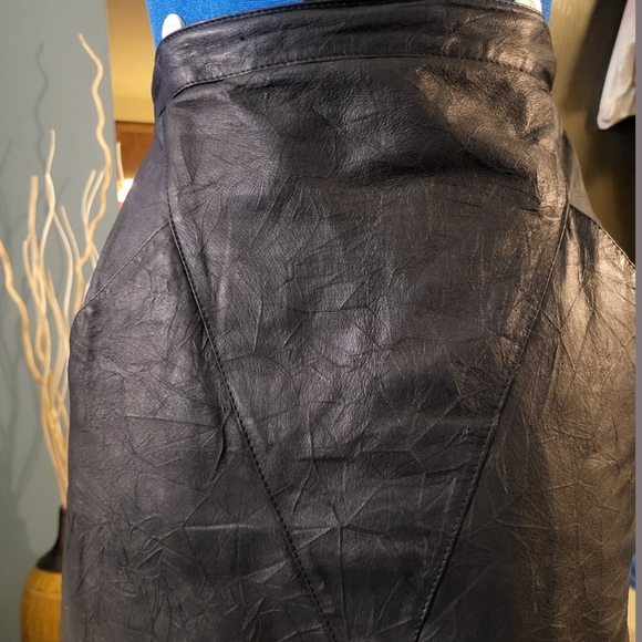 Leather Vtg 90s Winlit Pencil Skirt in Black - Picture 2 of 10